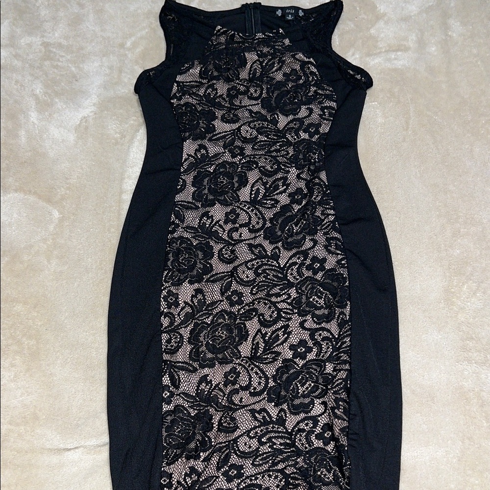 Iris Black and Cream Lace Midi Dress